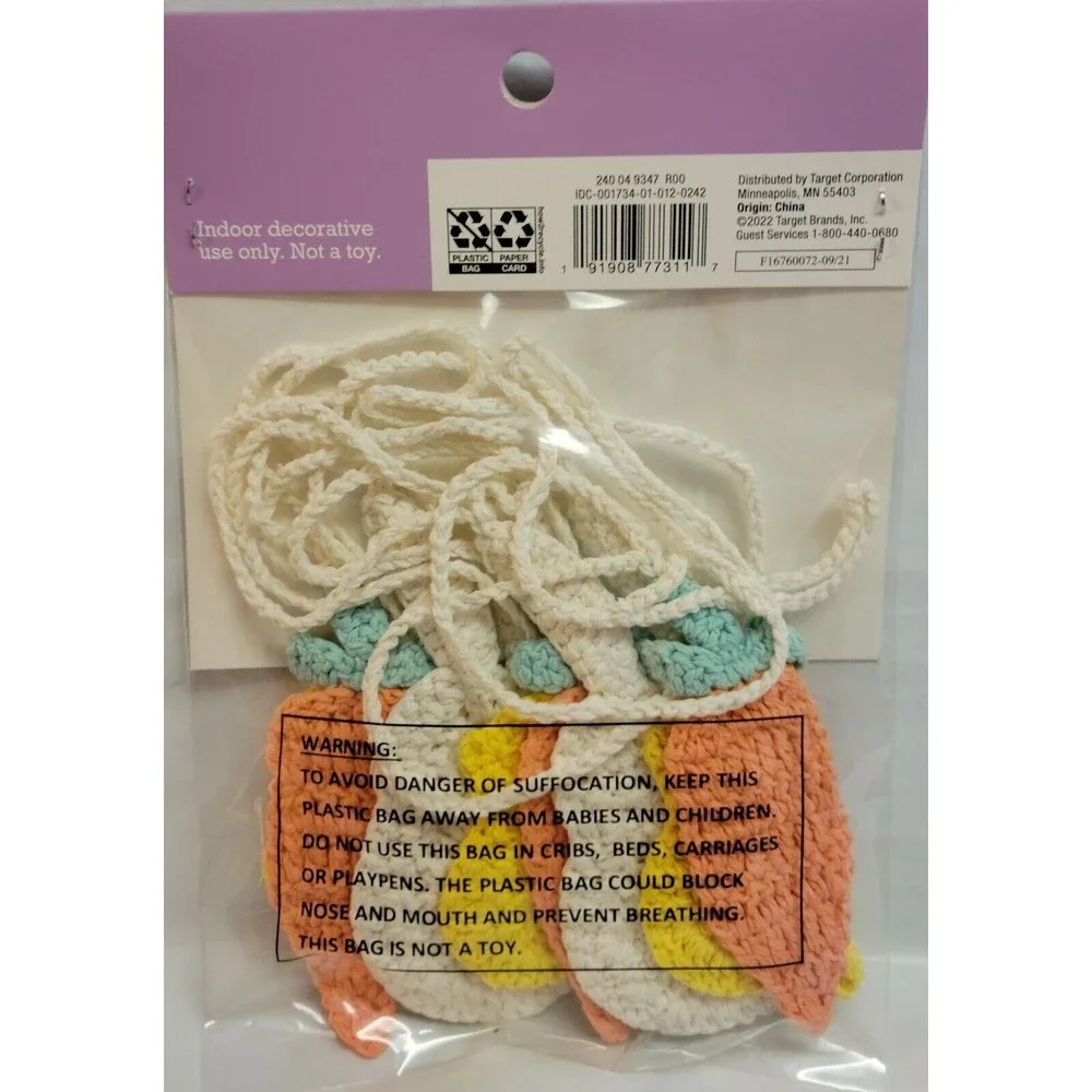 Spritz Easter Crocheted Garland 72” Bunny Carrot Chick 2022 Macrame 6ft